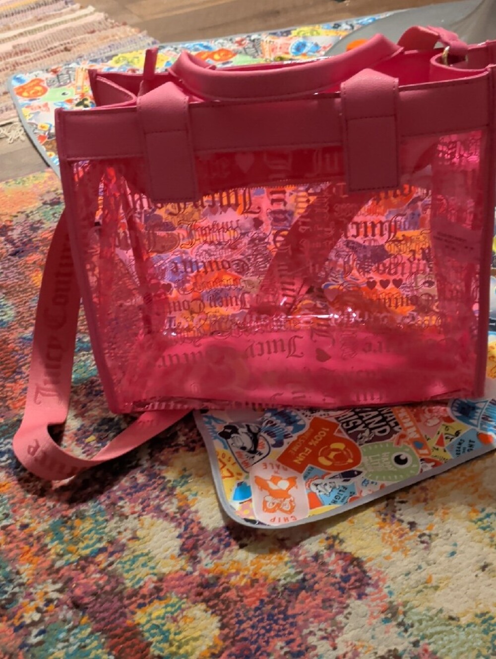 Juicy Couture Beachin Clear Pink Tote Bag with Wide Shoulder Strap - Picture 11 of 11